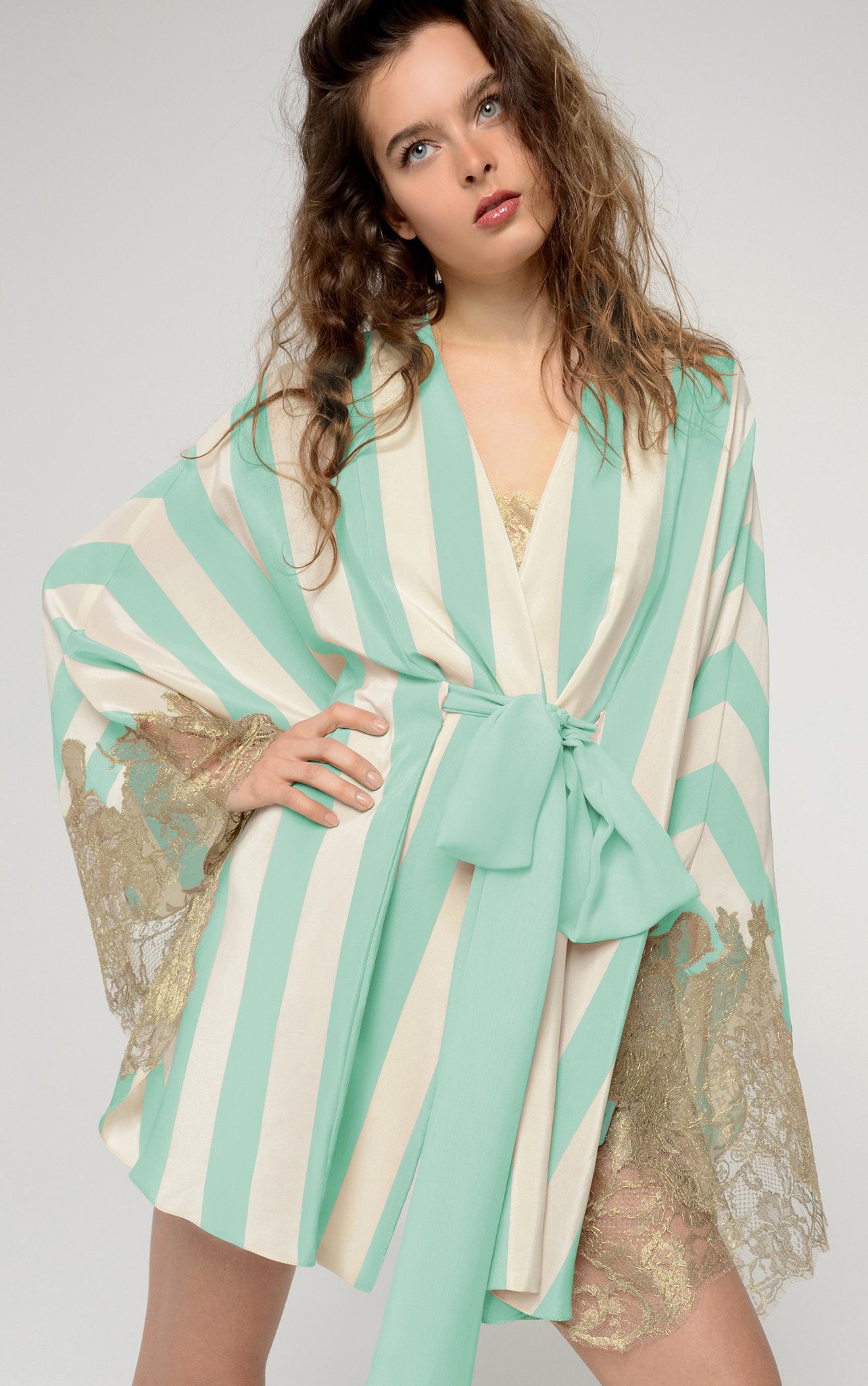 Amori Inconsapevoli Aquamarine Striped Kimono