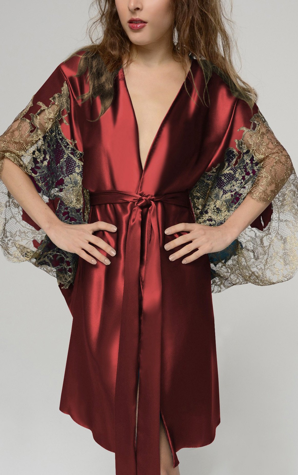 Foglie Oro e Amore Red Short Robe