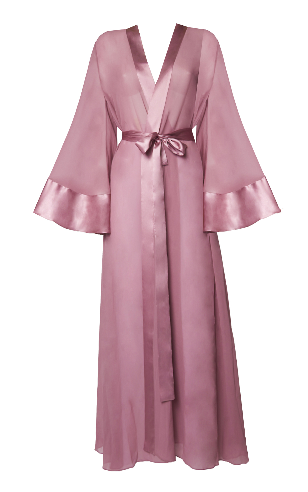 Model wearing Rosamosario pink long robe