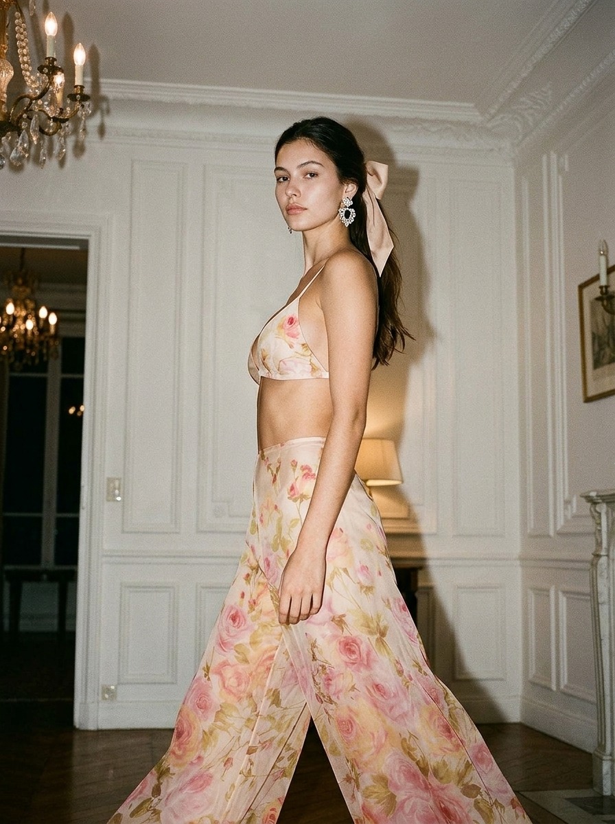 Model wearing Rosamosario nude bra