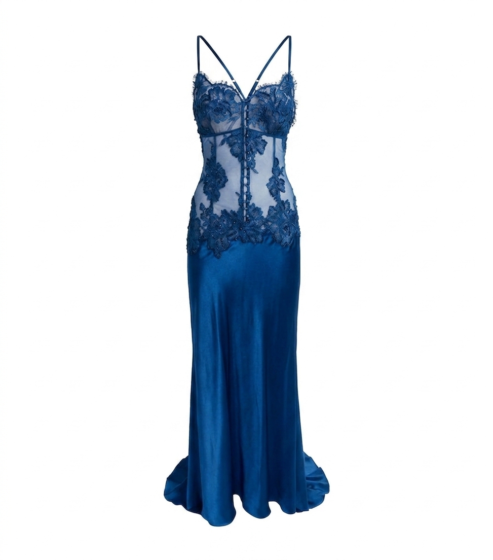 Rosamosario blue still life long dress